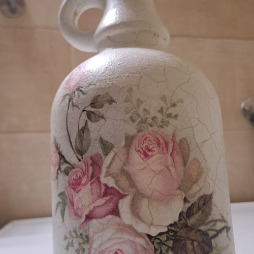 Vintage InArt decorative bottle with decoupage roses, like new