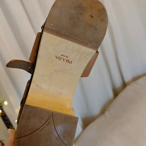 Prada leather sandals used, beige and brown, size 39