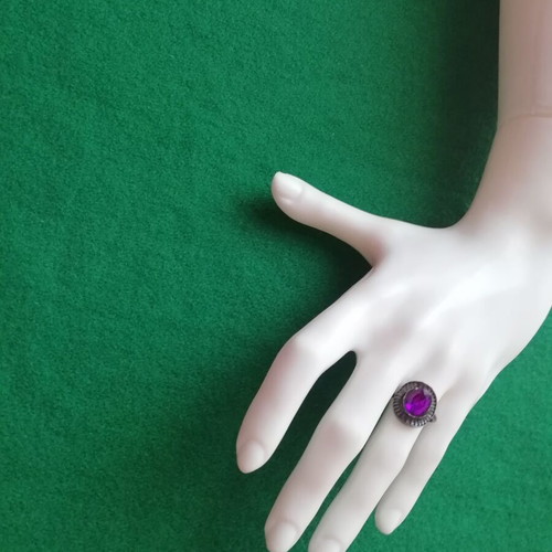 Bronze boho style solitaire ring new with purple semi-precious stone