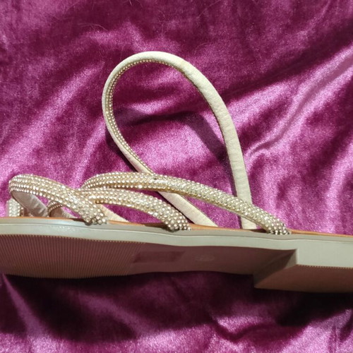 Seven sandals with strass, new, beige and gold