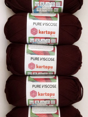 Kartopu Pure Viscose knitting yarn set of 5, new, dark brown
