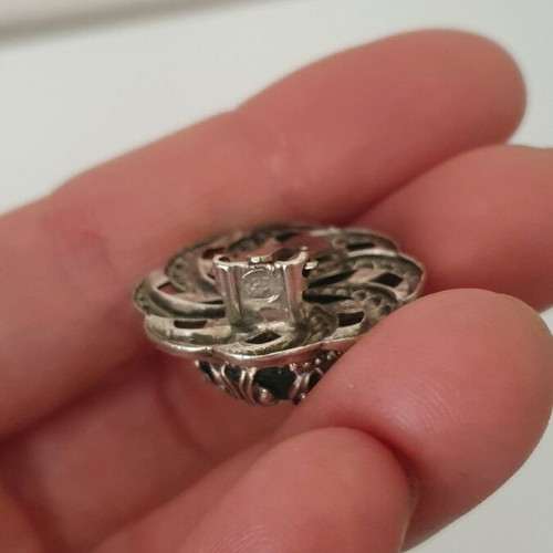 Vintage clip earrings silver used with green onyx