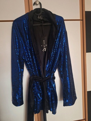 Glamorous jacket blue with sequins, velvet collar and belt Deppy Joo new