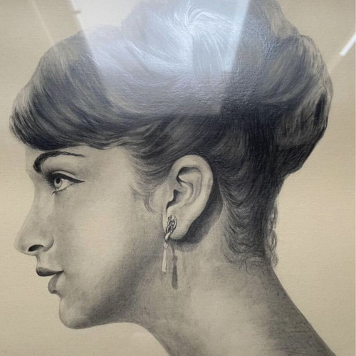 Pencil drawing painting used, 45x48 cm with frame