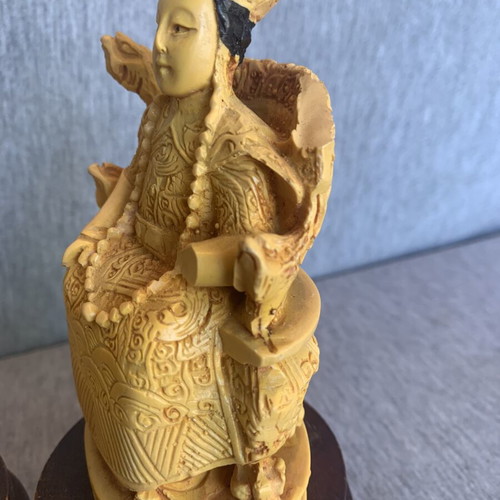 Asian emperor and empress figurines used, polyresin on wooden bases