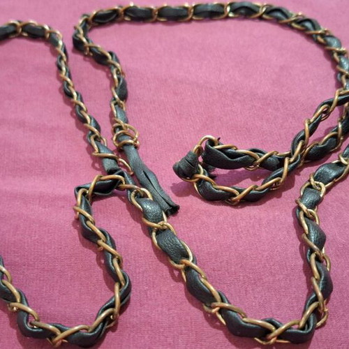 Bag chain 132 cm bronze with leather like new, black