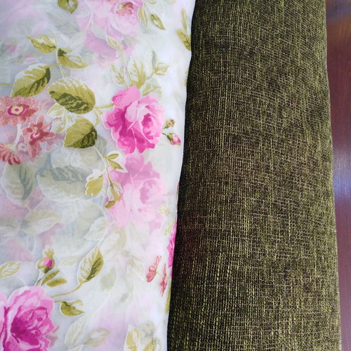 Curtain fabric new, green linen sack 5.50x2.80