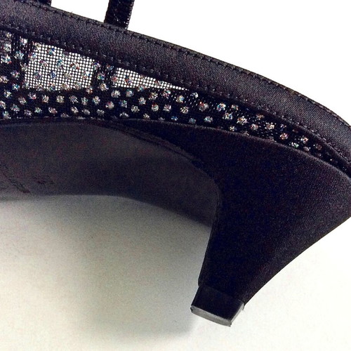 Rodo black satin slingbacks with iridescent crystals used