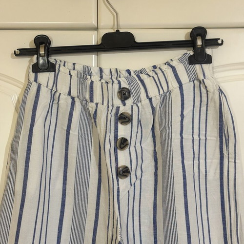 Wide White Pants with Blue Stripes like new, size XS