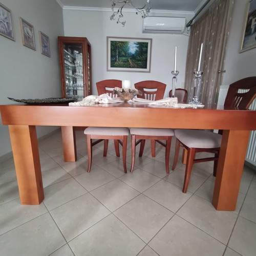 Living room furniture like new solid wood table, buffet and glass cabinet