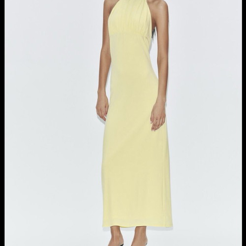 Zara dress M, soft yellow, halter neck with back zipper