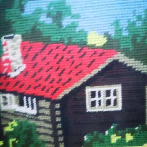 Vintage handmade tapestry used, framed, 64x50 cm