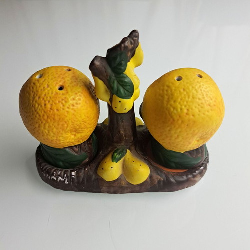 Ceramic salt and pepper set used with vintage Bassano del Grappa design
