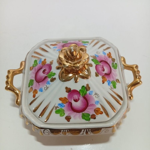 Vintage Gzhel USSR hand-painted porcelain sugar bowl