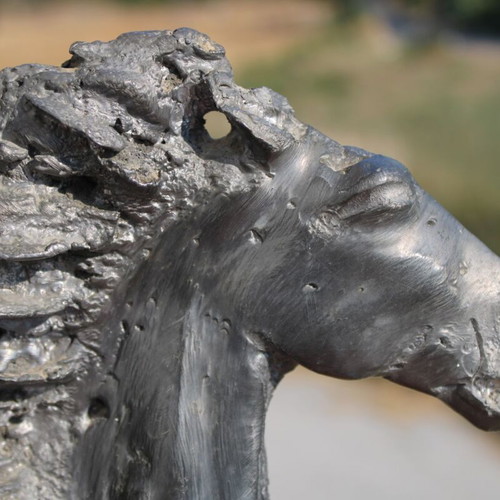 Solid lead horse head sculpture, 3 kg