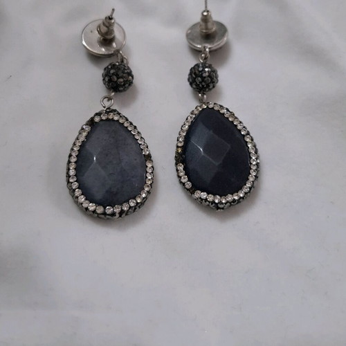 Handmade teardrop earrings with blue stone and rhinestones like new