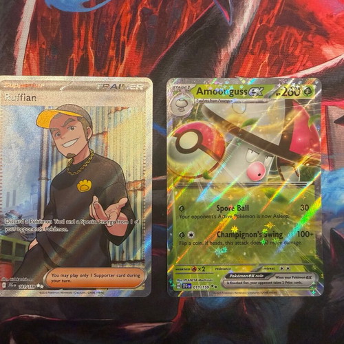 Amoonguss ex and Ruffian ex Pokemon cards, Journey Together