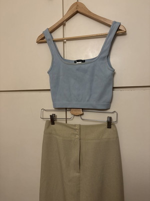 Zara Rib Crop Top used, light blue, size M-L