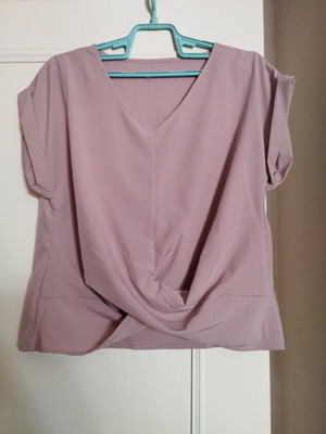 Shein pink blouse new with unique front gathering size L