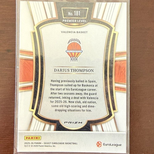 Zebra Darius Thompson SSP Select EuroLeague 25-26 card like new
