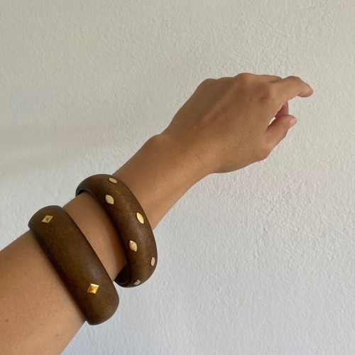 Wooden and carved gold bracelets set of 3 pieces