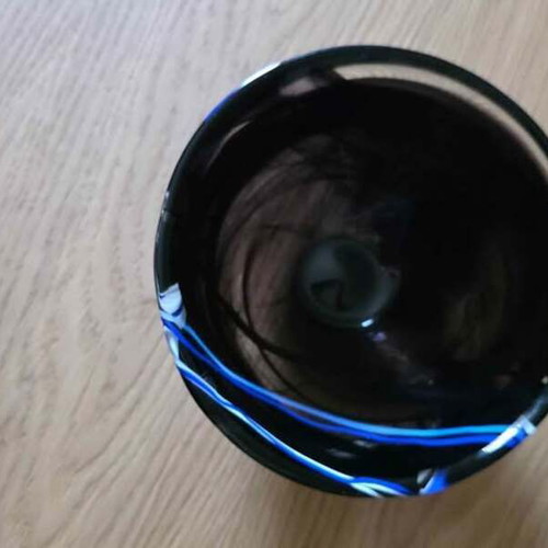 Kosta Boda Illum bowl black with blue and white colored glass, 16cm
