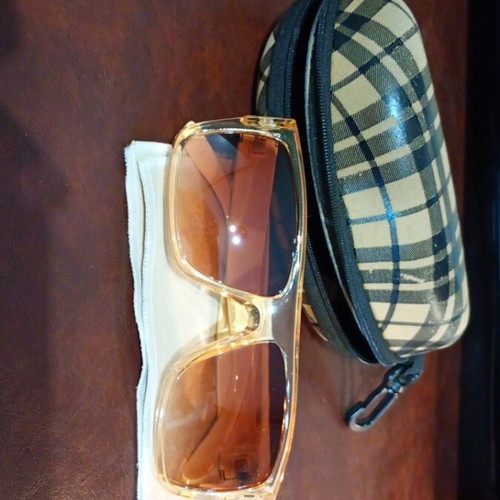 Men's sunglasses used, light brown tint with case and cleaning cloth
