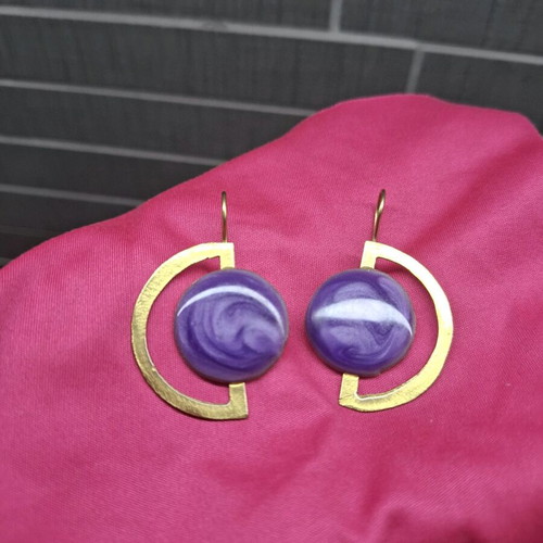 Earrings new from brass with purple enamel