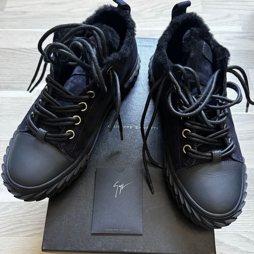 Giuseppe Zanotti Shearling Fur Navy Trainers New