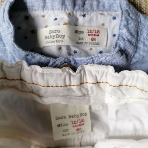 Zara Baby Boy set 12-18 months, pants and shirt, white and blue