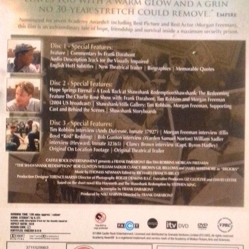 The Shawshank Redemption 3 DVD collector's edition new