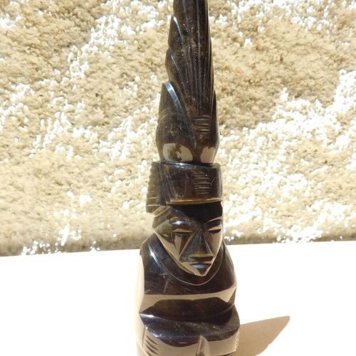 Handmade Maya Aztec Statue from Gold Sheen Obsidian, like new