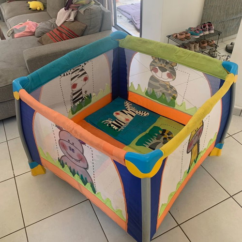 Large Baby Playpen Travel Cot with Safari Animal Design