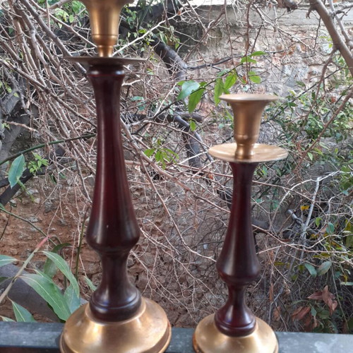 Wooden candlesticks used, set of 2, gilded