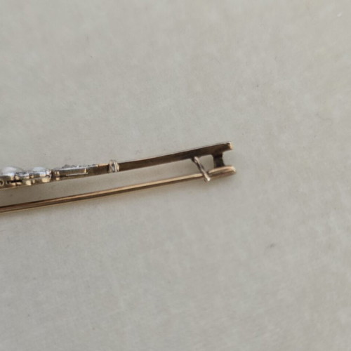 14K gold antique brooch with pearls and small diamonds