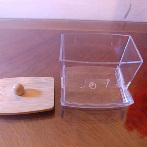 Acrylic cotton swab box with wooden lid like new