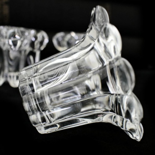 Set of 3 candlesticks used, heavy transparent glass