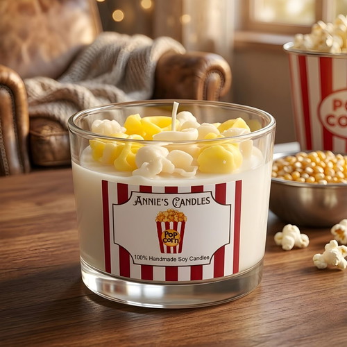 Popcorn Candle handmade, 100% natural soy wax, 30-35 hours burn
