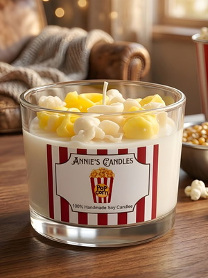 Popcorn Candle handmade, 100% natural soy wax, 30-35 hours burn