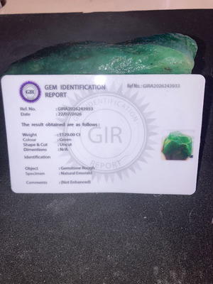 Uncut emerald 1129.00 carats with certificate
