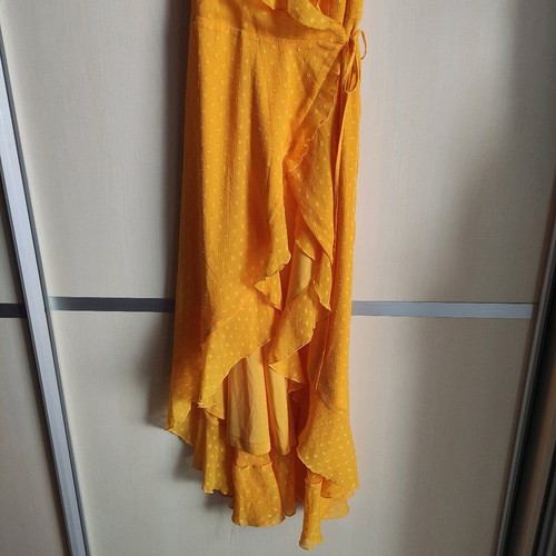 Yellow wrap dress Cubus like new with ruffles, size 38