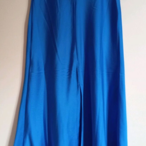 Satin midi skirt like new, blue, with front slit