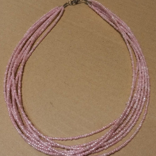 Handmade multi-strand pink necklace with delicate pearly beads, like new