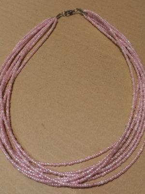 Handmade multi-strand pink necklace with delicate pearly beads, like new