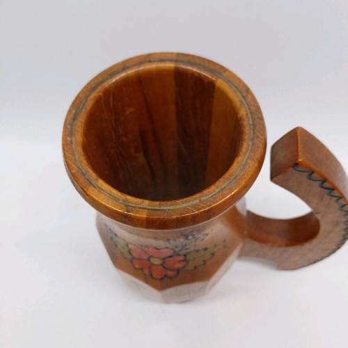 Large wooden mug with handle from Germany used, hand painted