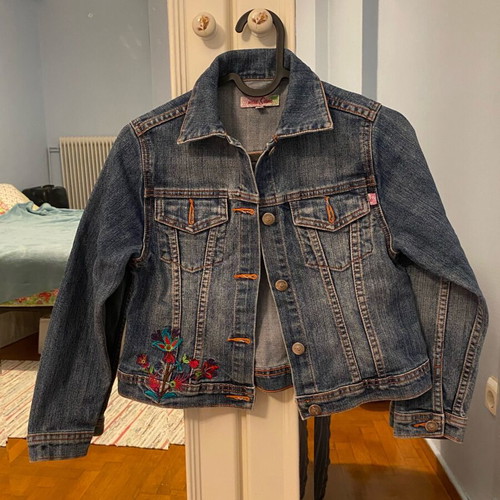 Kids denim jacket Sam 0 13 like new, embroidered detail, size 128 cm