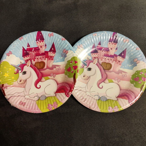 Unicorn party plates 16pcs and pink plastic spoons 20pcs new