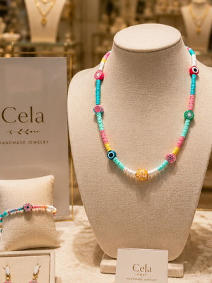 Handmade Necklace with Fimo Discs and Ceramic Elements