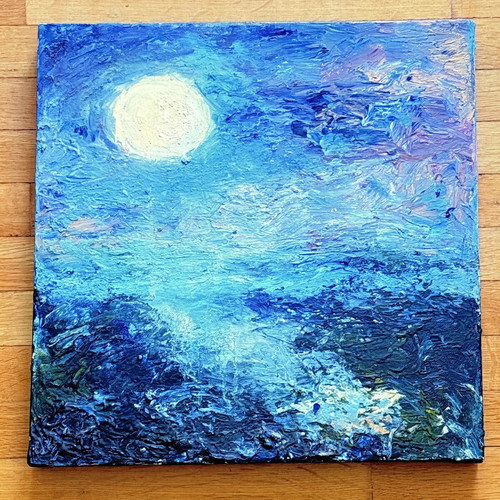Moonlit Horizon mixed media acrylic painting on canvas new