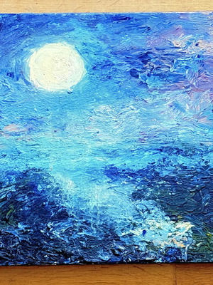 Moonlit Horizon mixed media acrylic painting on canvas new